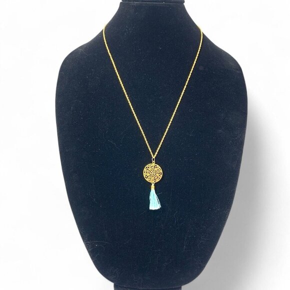 Vintage Repurposed Necklace Gold Tone Chain With Boho Tassel Pendant 23" - Picture 1 of 6